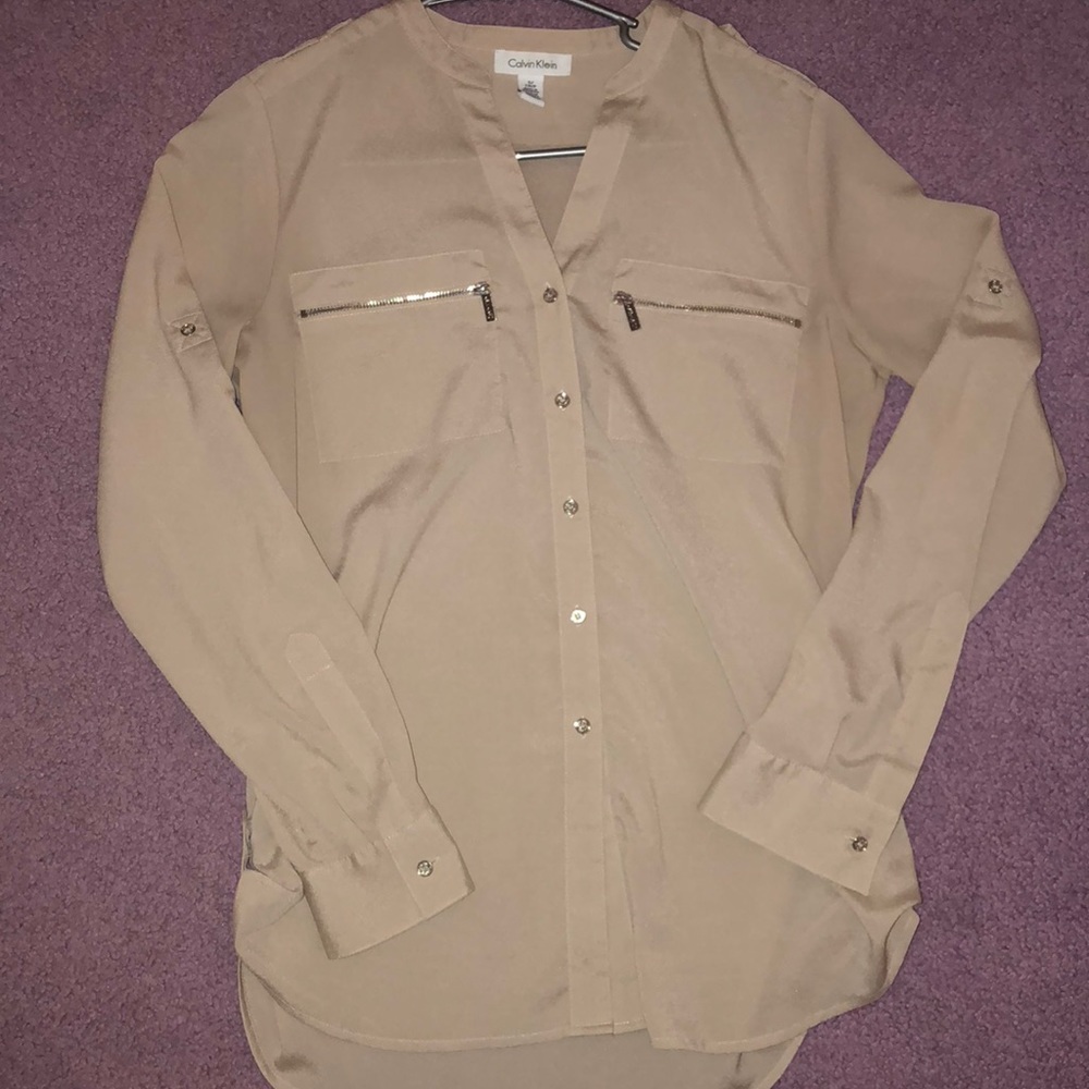 Calvin Klein Beige Button Down Blouse - image 1